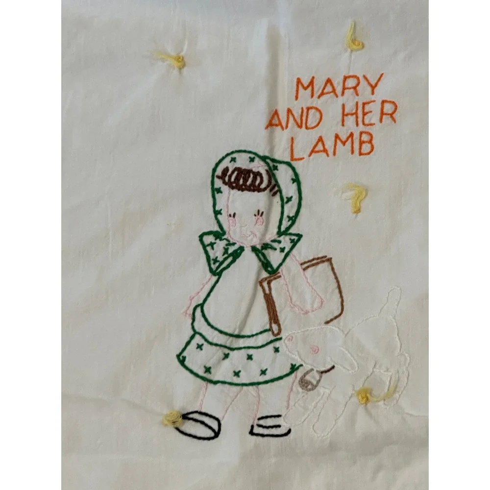 Unbranded Nursery Rhyme Baby Bed Blanket White Hand Embroidered Vintage Style